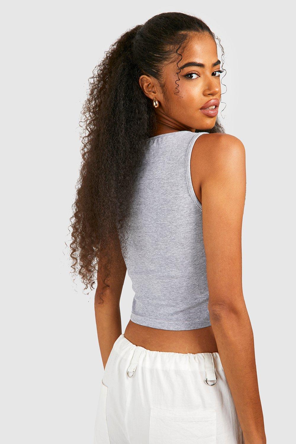 Basic Rib Wide Strap Scoop Neck Vest | boohoo